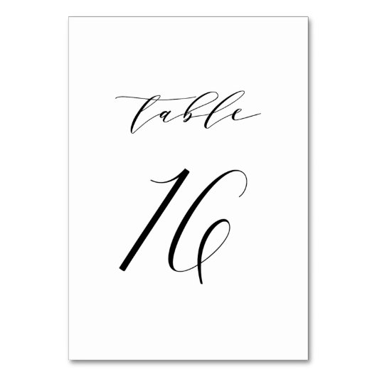 Black Minimalist Script Wedding Table Number 16 Kaart (Achterkant)