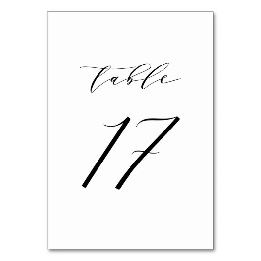 Black Minimalist Script Wedding Table Number 17 Kaart (Achterkant)