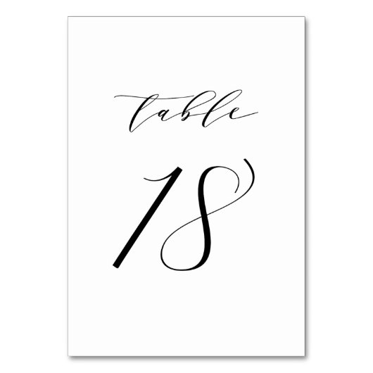 Black Minimalist Script Wedding Table Number 18 Kaart (Achterkant)