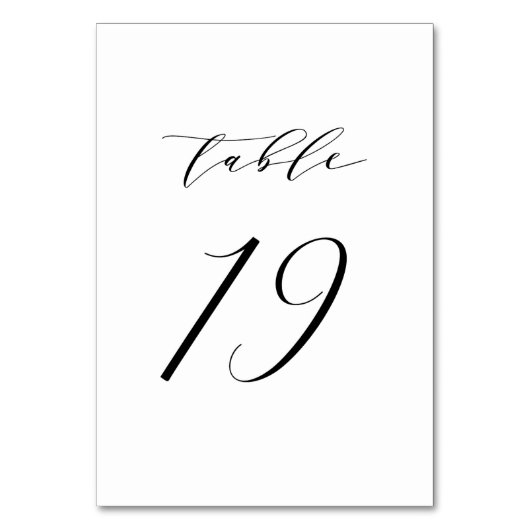Black Minimalist Script Wedding Table Number 19 Kaart (Voorkant)