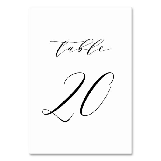 Black Minimalist Script Wedding Table Number 20 Kaart (Voorkant)