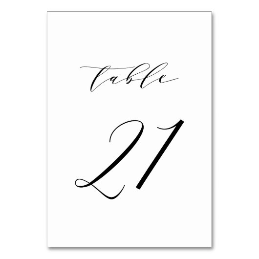 Black Minimalist Script Wedding Table Number 21 Kaart (Achterkant)