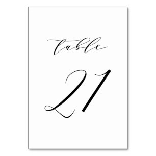 Black Minimalist Script Wedding Table Number 21 Kaart