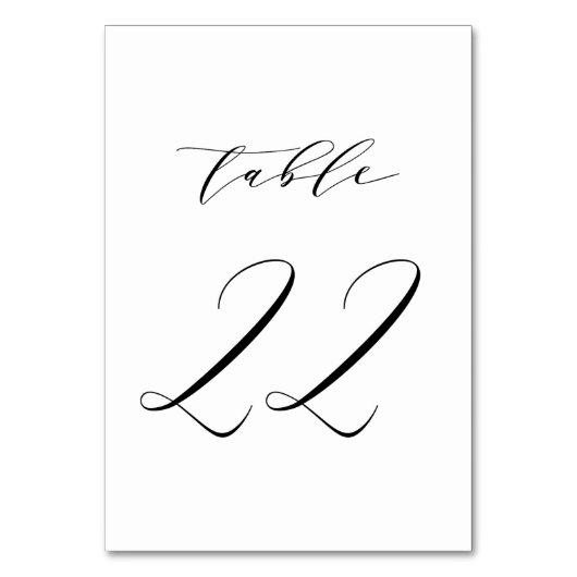 Black Minimalist Script Wedding Table Number 22 Kaart (Achterkant)