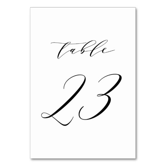 Black Minimalist Script Wedding Table Number 23 Kaart (Voorkant)