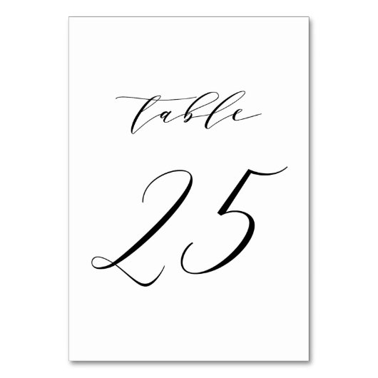 Black Minimalist Script Wedding Table Number 25 Kaart (Voorkant)