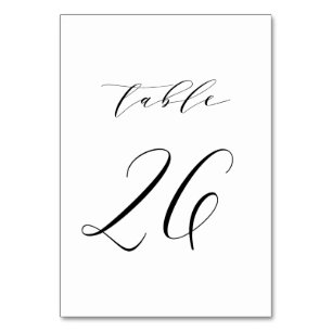 Black Minimalist Script Wedding Table Number 26 Kaart