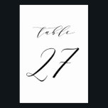 Black Minimalist Script Wedding Table Number 27 Kaart<br><div class="desc">Tabel 27. Elegant kaart met tabelnummers met zwart,  minimalistisch script. Dit zwarte en witte lijstaantal is perfect voor bruiloften,  afstuderen,  baby showers,  vrijgezellenfeesten en andere gebeurtenissen. Er zijn andere nummers en kleuren beschikbaar.</div>