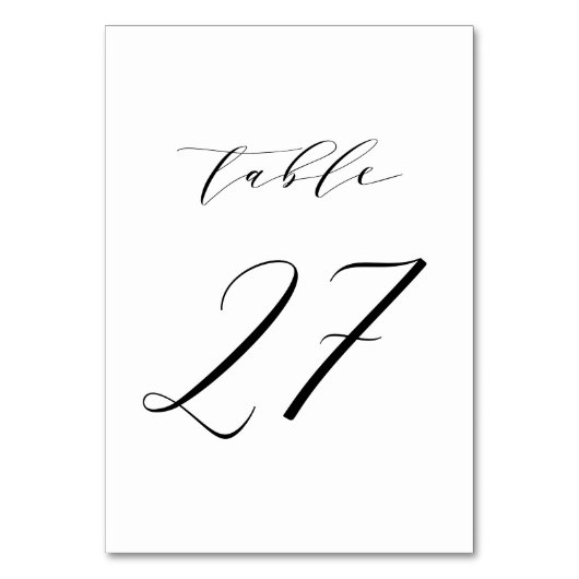 Black Minimalist Script Wedding Table Number 27 Kaart (Achterkant)