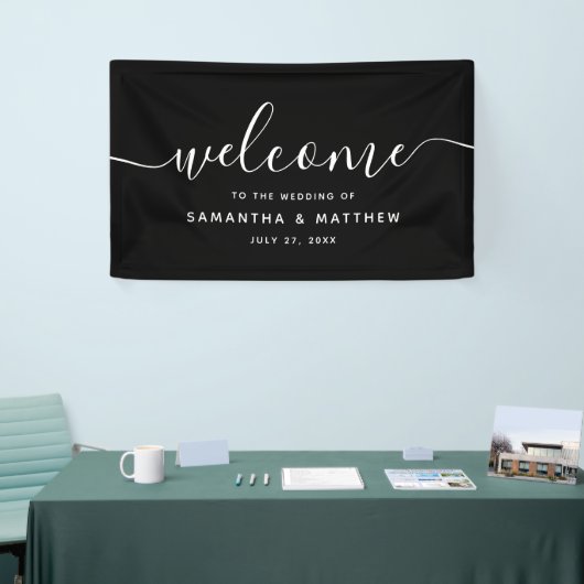 Black Minimalist Script Welcome to the Wedding Spandoek (Beurs)