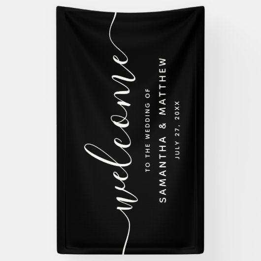 Black Minimalist Script Welcome to the Wedding Spandoek (Verticaal)