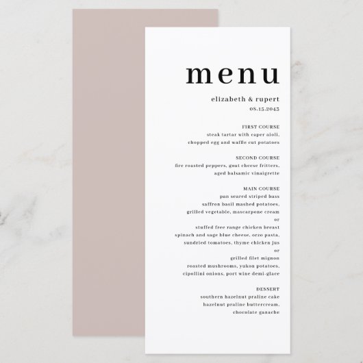 Black Minimalist Serif Script Typography Wedding Menu (Voorkant / Achterkant)