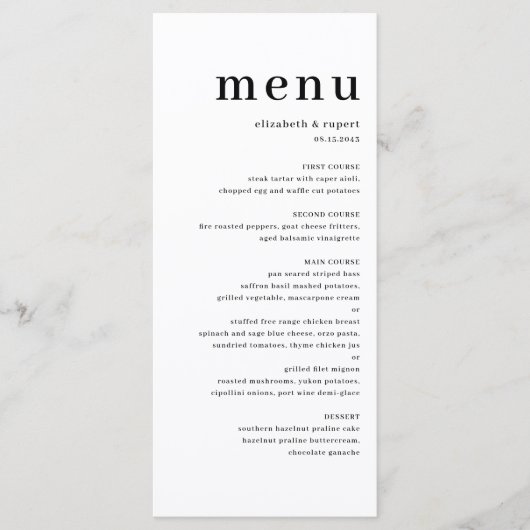 Black Minimalist Serif Script Typography Wedding Menu (Voorkant)