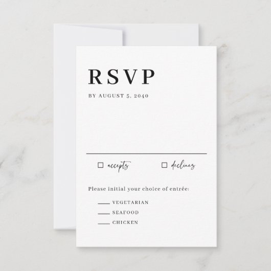 Black Minimalist Serif Script Typography Wedding RSVP Kaartje (Voorkant)