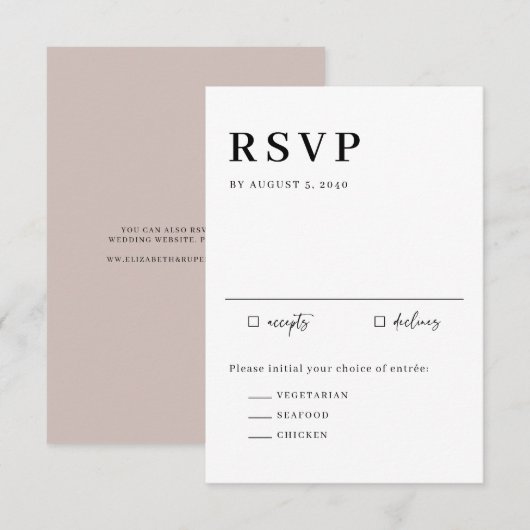 Black Minimalist Serif Script Typography Wedding RSVP Kaartje (Voorkant / Achterkant)
