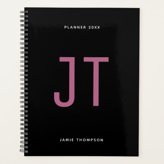 Black Minimalist Simple Modern Monogram Planner (Voorkant)