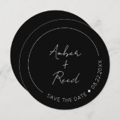 Black Minimalist Simple Script Round Circle Save The Date (Voorkant / Achterkant)