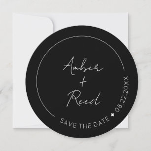 Black Minimalist Simple Script Round Circle Save The Date