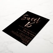 Black Minimalist Sweet 16th Birthday Roos Gold Folie Uitnodiging (Gedraaid)
