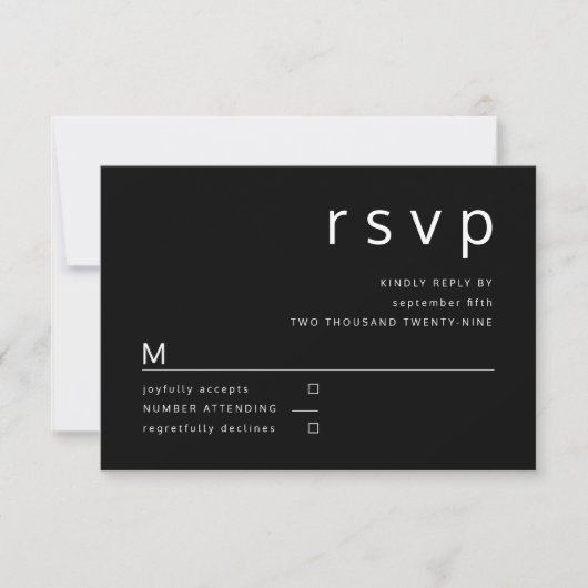 Black Minimalist Typography Wedding RSVP Kaartje (Voorkant)