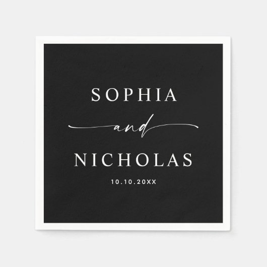 Black Minimalist Wedding | Elegant Script Cocktail Servet (Voorkant)