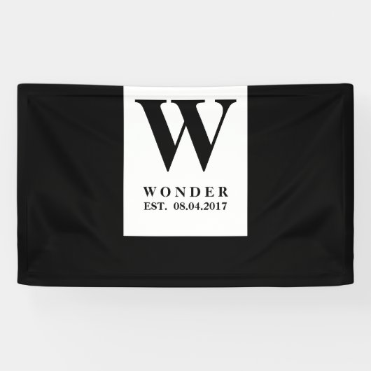 Black Minimalist Wedding Monogram | Newlywed Desig Spandoek (Horizontaal)