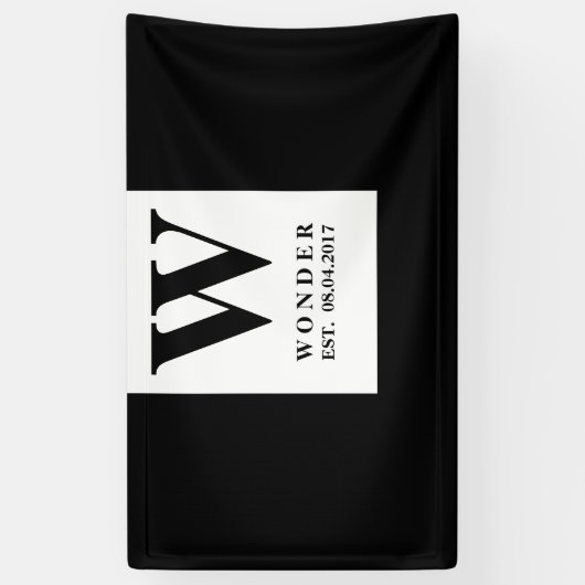 Black Minimalist Wedding Monogram | Newlywed Desig Spandoek (Verticaal)