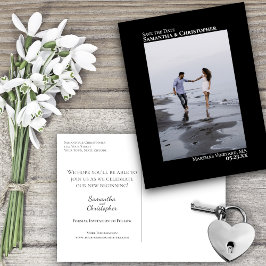 Black Minimalist Weduwfoto Save the Date Aankondigingskaart
