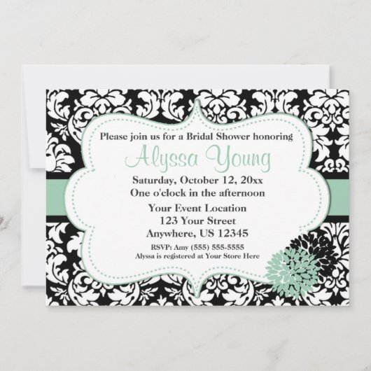 Black Mint Damask Invitation Kaart (Voorkant)