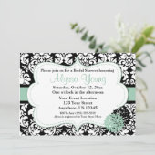 Black Mint Damask Invitation Kaart (Staand voorkant)