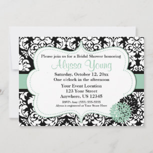 Black Mint Damask Invitation Kaart