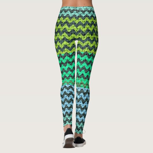 Black Mint Green Chevron Pattern Burlap look Leggings (Achterkant)