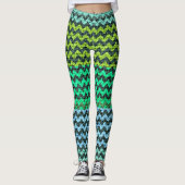 Black Mint Green Chevron Pattern Burlap look Leggings (Voorkant)