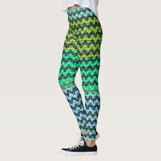 Black Mint Green Chevron Pattern Burlap look Leggings (Links)