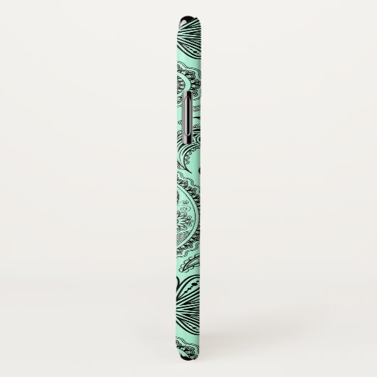 Black & Mint-Green V Floral Paisley Case-Mate iPhone Case (Achterkant / rechts)