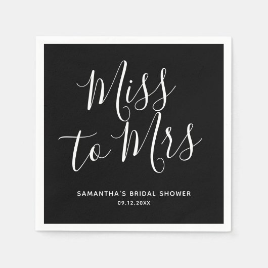 Black Miss to Mrs Simple Chic Boho Vrijgezellenfee Servet (Voorkant)