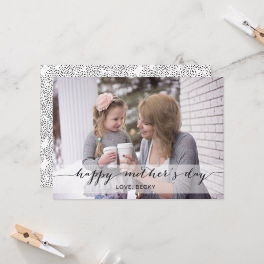 Black Mod Calligraphy Moederdag Photo Card Kaart (Voorkant / Achterkant in situ)
