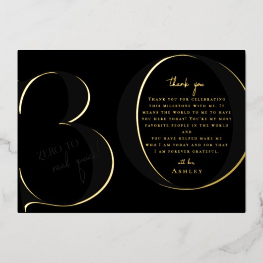 Black | Modern 30ste verjaardagsfeestje dank u Folie Uitnodiging (Voorkant)
