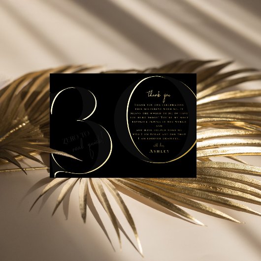 Black | Modern 30ste verjaardagsfeestje dank u Folie Uitnodiging