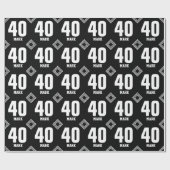 BLACK Modern 40th Birthday Eigen naam B01 Cadeaupapier (Vlak)