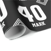 BLACK Modern 40th Birthday Eigen naam B01 Cadeaupapier (Rol Hoek)