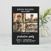 Black Modern 4 Photo Graduation Invitation Kaart (Staand voorkant)