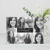 Black Modern 6 Photo Script-Afstuderen Uitnodigen Kaart (Staand voorkant)