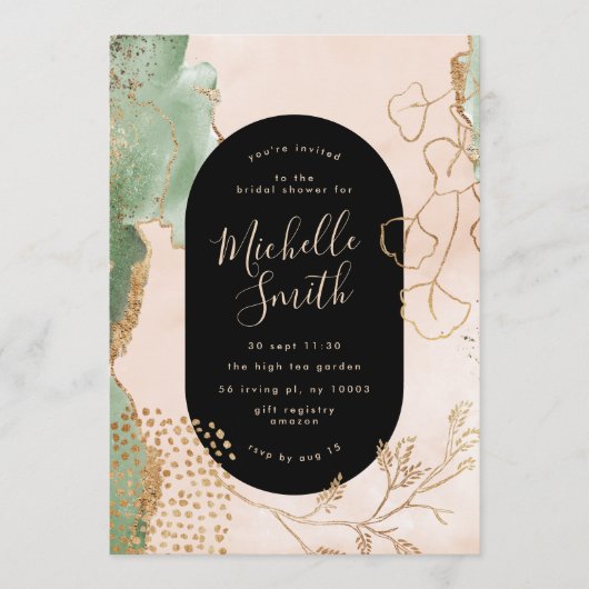 Black Modern Abstract Golden Eucalyptus Greenery Kaart (Voorkant)