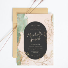 Black Modern Abstract Golden Eucalyptus Greenery Kaart