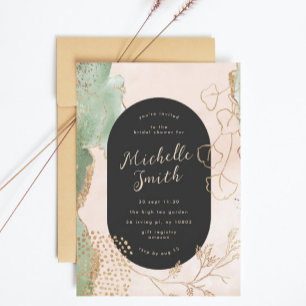 Black Modern Abstract Golden Eucalyptus Greenery Kaart