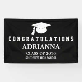 Black Modern Afstuderen Pet gefeliciteerd Spandoek