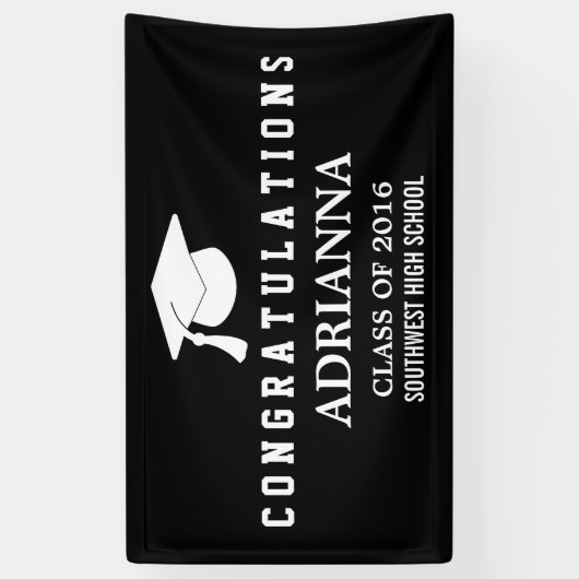 Black Modern Afstuderen Pet gefeliciteerd Spandoek (Verticaal)