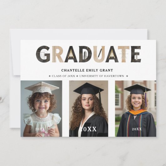 Black Modern Architecture Grad 3-Photo Timeline Kaart (Voorkant)