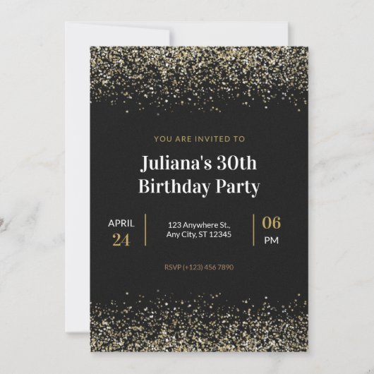 Black Modern Birthday Invitation Kaart (Voorkant)